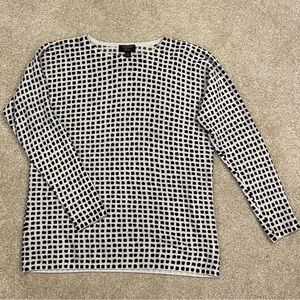 Charter Club Black and Off White Cashmere Pullover Crew Neck Sweater, Sz S